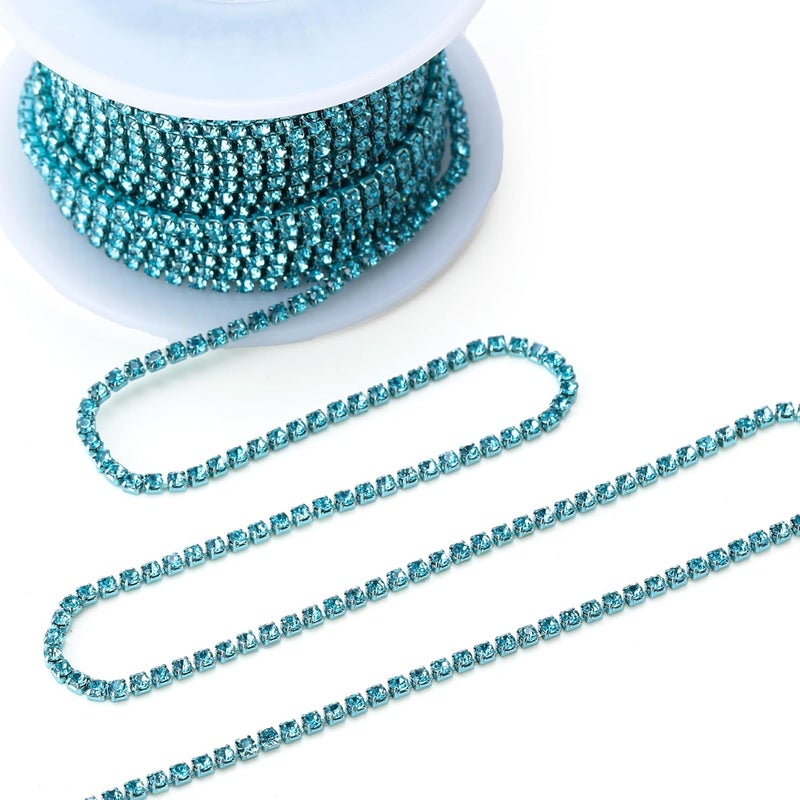 Rytenz 10 Yards 2 MM Rhinestone Chain Trim Crystal Rhinestone Close Chain Trim Shiny Rhinestone Chain for Sewing Crafts, DIY Decoration, Jewelry, Clothing, Shoes (Lake Blue, 2MM) - Image 2